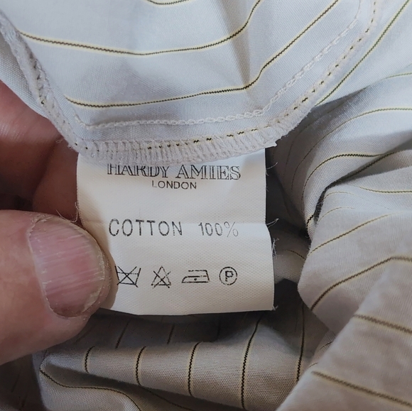 Hardy Aimes Sz L Tan Striped Button-Up Shirt with Embroidered Logo - Picture 7 of 7